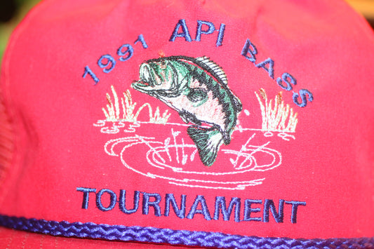 Vintage 1991 API Bass Tournament Trucker Hat – Red Rope Snapback – Made in USA