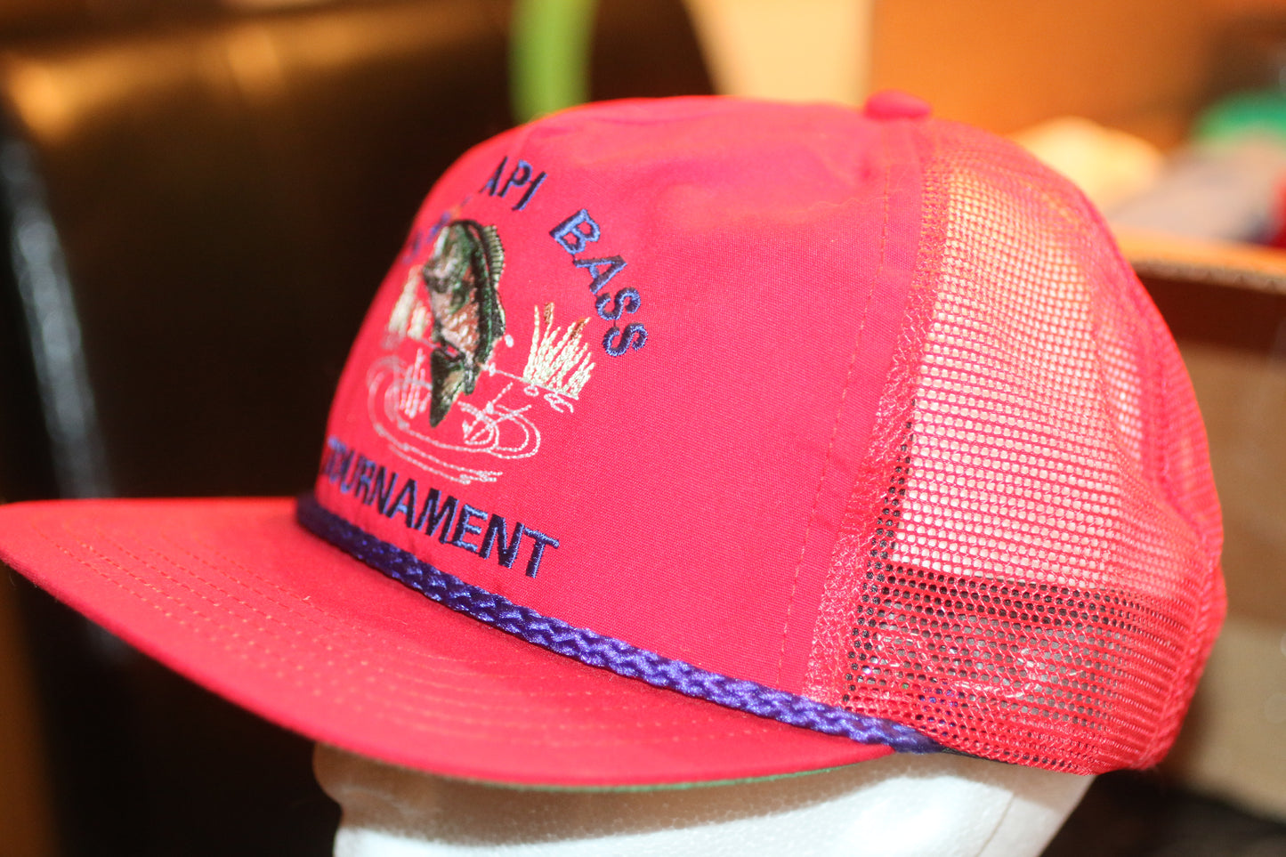 Vintage 1991 API Bass Tournament Trucker Hat – Red Rope Snapback – Made in USA