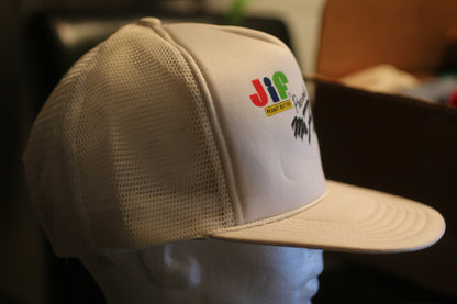 Vintage Jif Peanut Butter Presents Mr Pringles Trucker Hat Promo Snapback Cap USA