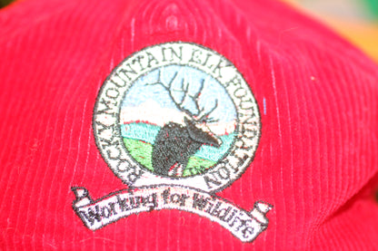 Vintage Red Corduroy Strapback Hat Moose Mountain Elk Lodge Outdoor USA Made