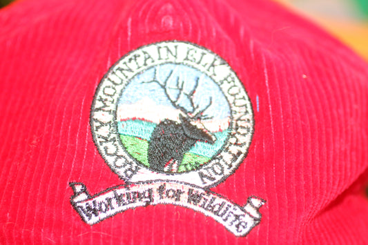 Vintage Red Corduroy Strapback Hat Moose Mountain Elk Lodge Outdoor USA Made