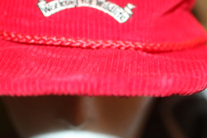 Vintage Red Corduroy Strapback Hat Moose Mountain Elk Lodge Outdoor USA Made