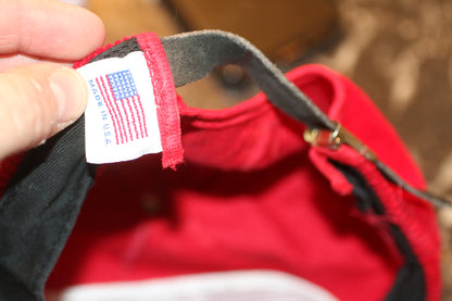 Vintage Red Corduroy Strapback Hat Moose Mountain Elk Lodge Outdoor USA Made