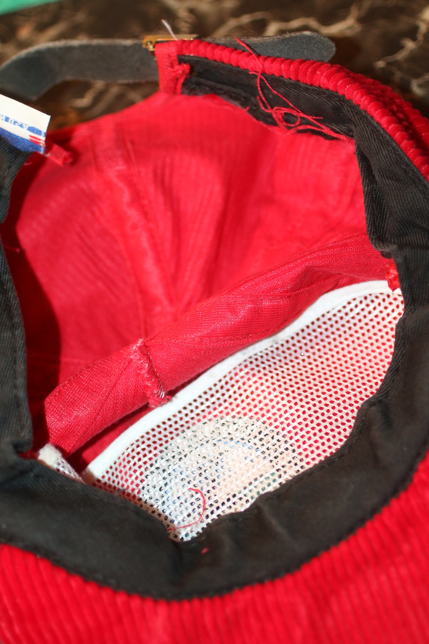 Vintage Red Corduroy Strapback Hat Moose Mountain Elk Lodge Outdoor USA Made