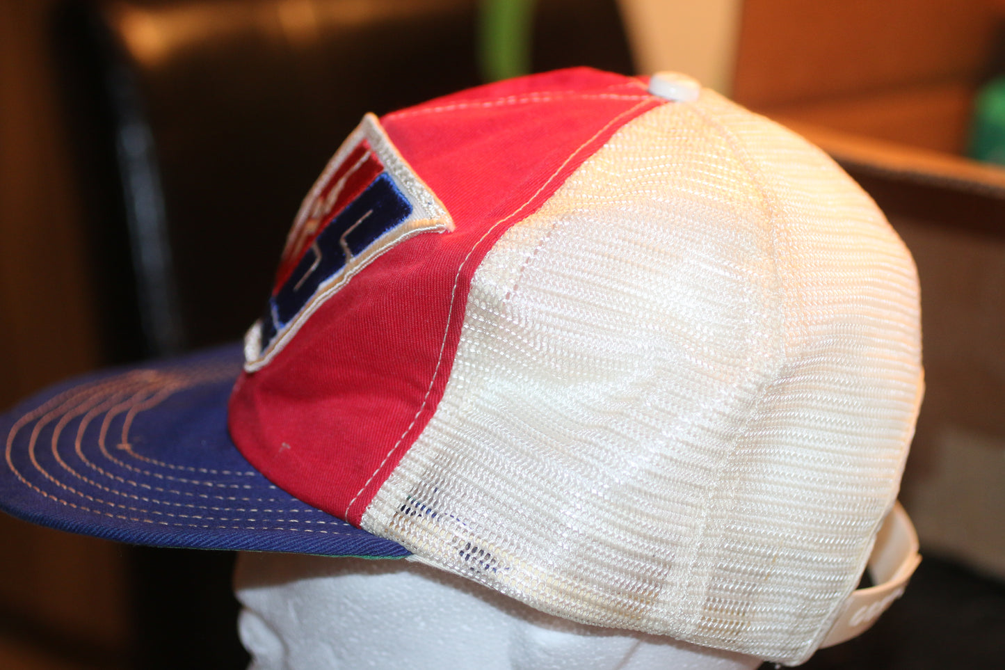 Vintage SHOWTIME Trucker Hat Mesh Snapback Red White Blue Promo Cap USA Made