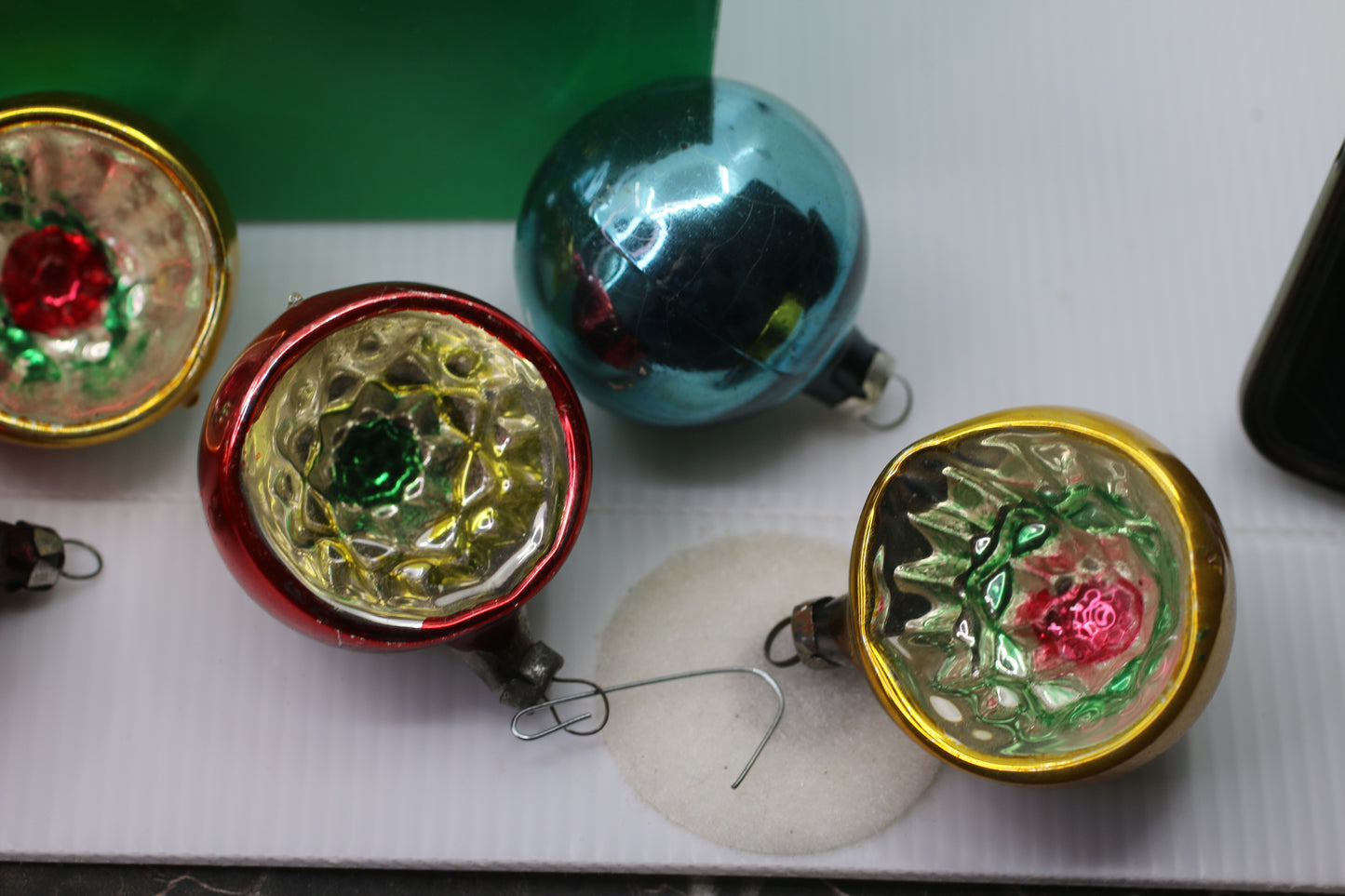 Antique Vintage Poland Blown Glass & Holly Christmas Ornaments 1 3/4" painted