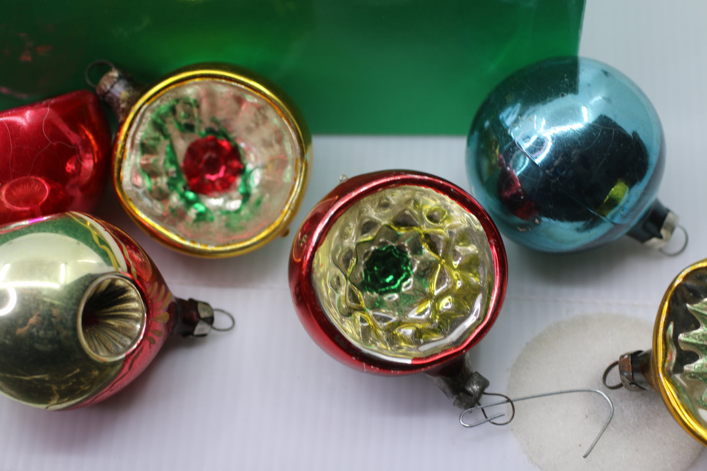 Antique Vintage Poland Blown Glass & Holly Christmas Ornaments 1 3/4" painted