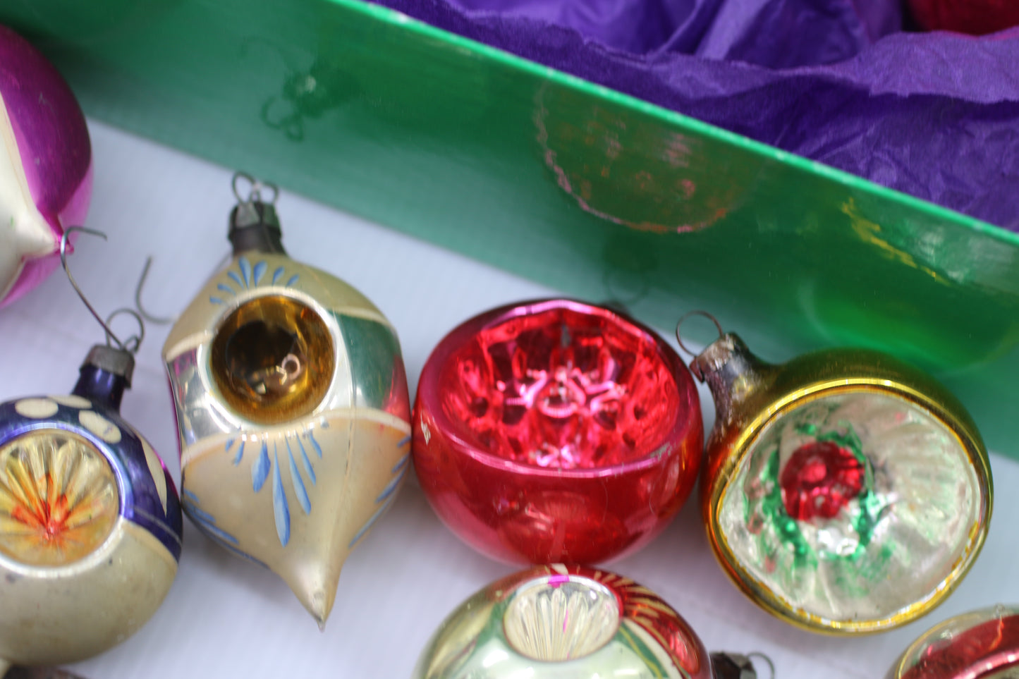 Antique Vintage Poland Blown Glass & Holly Christmas Ornaments 1 3/4" painted