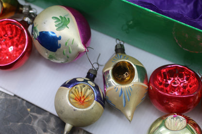 Antique Vintage Poland Blown Glass & Holly Christmas Ornaments 1 3/4" painted