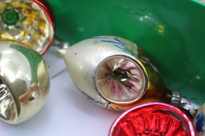 Antique Vintage Poland Blown Glass & Holly Christmas Ornaments 1 3/4" painted