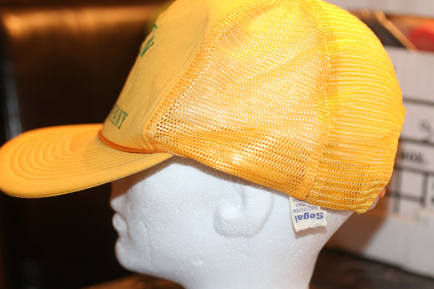 Vintage GEMTUN Service Company Trucker Hat Yellow Mesh Promo Advertising Cap