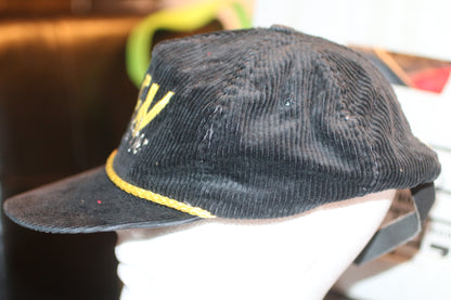 Vintage KFW Life Member Corduroy Hat Black Gold Rope Cap Adjustable USA