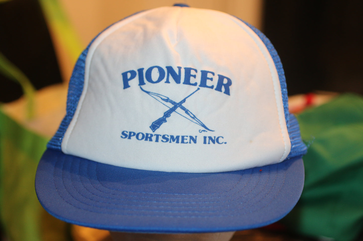 Vintage Pioneer Sportsmen Inc Trucker Hat Blue White Snapback USA Hunting Fishing