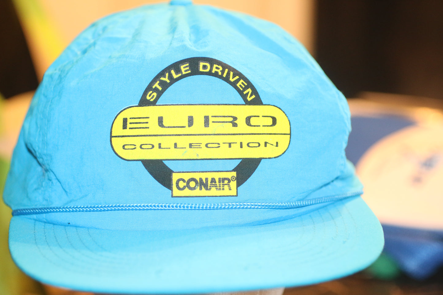 Vtg CONAIR Hat-Euro Collection Style Driven-Bright Blue-Rope Bill-Snapback-Cap