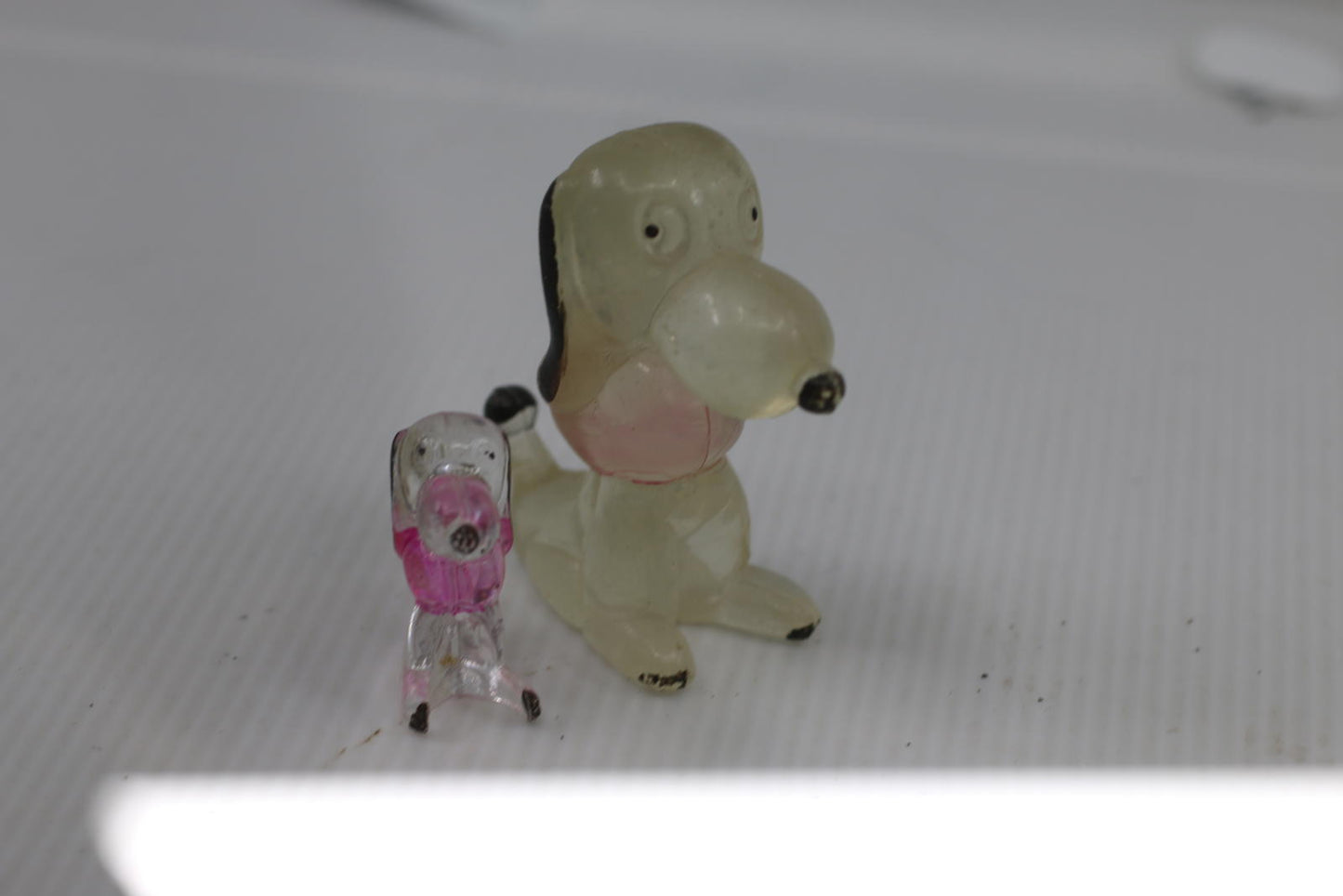 Lot of 2 Vintage Lucite Dog Clear Pink Plastic Toy Figures Poodle clear painted