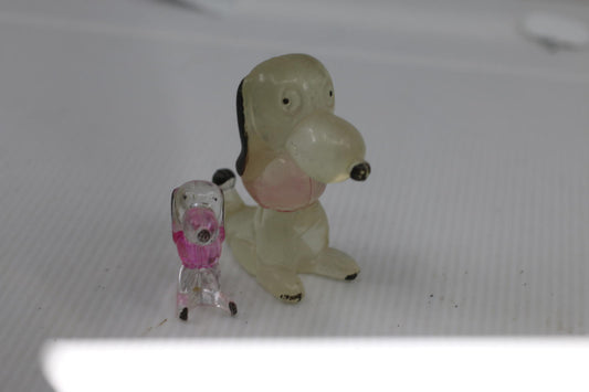 Lot of 2 Vintage Lucite Dog Clear Pink Plastic Toy Figures Poodle clear painted