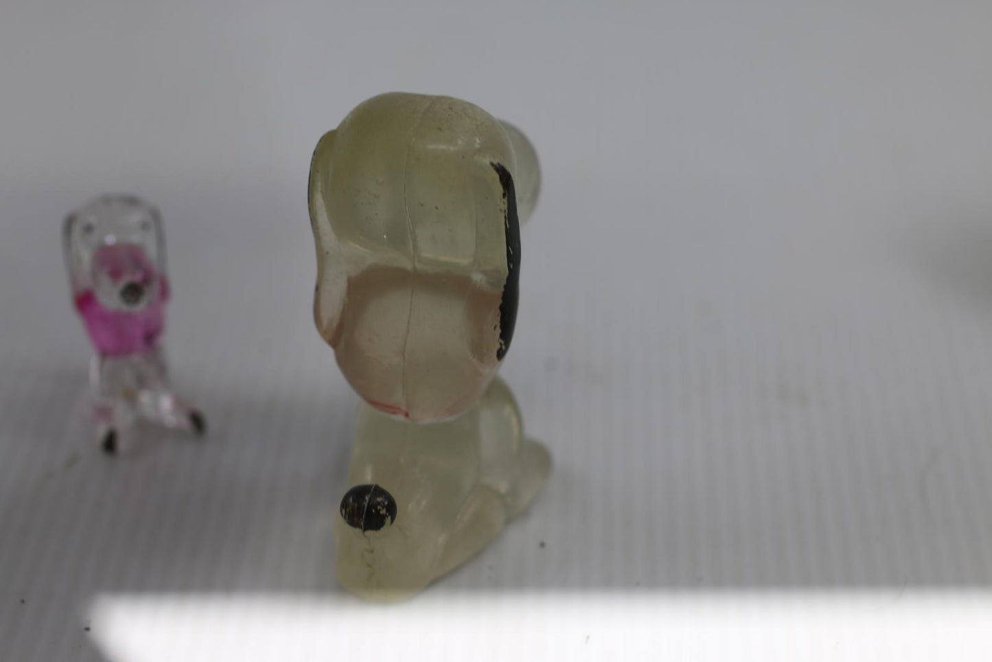Lot of 2 Vintage Lucite Dog Clear Pink Plastic Toy Figures Poodle clear painted