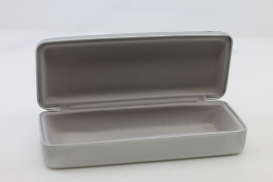 Hard Shell Eyeglass Case – Silver Fabric-Covered Hinged Case – Clean Interior