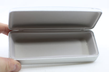 Hard Shell Eyeglass Case – Silver Fabric-Covered Hinged Case – Clean Interior
