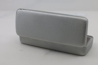 Hard Shell Eyeglass Case – Silver Fabric-Covered Hinged Case – Clean Interior