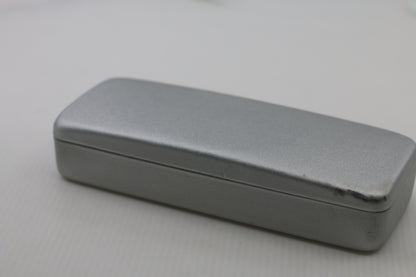 Hard Shell Eyeglass Case – Silver Fabric-Covered Hinged Case – Clean Interior
