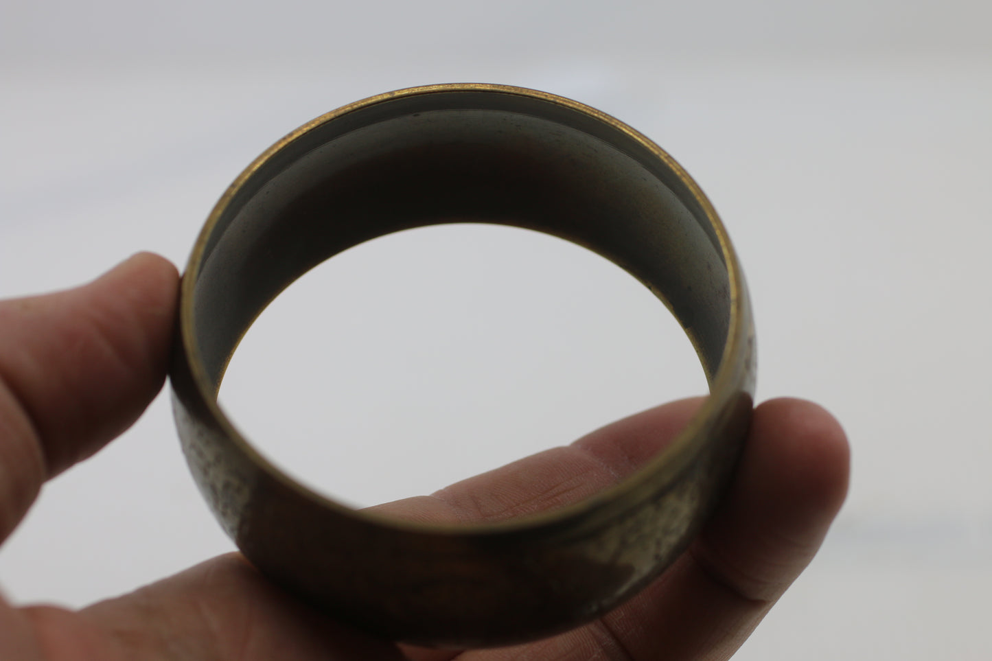 Vintage Brass-Tone Etched Bangle Bracelet – Wide Metal Cuff – Unmarked