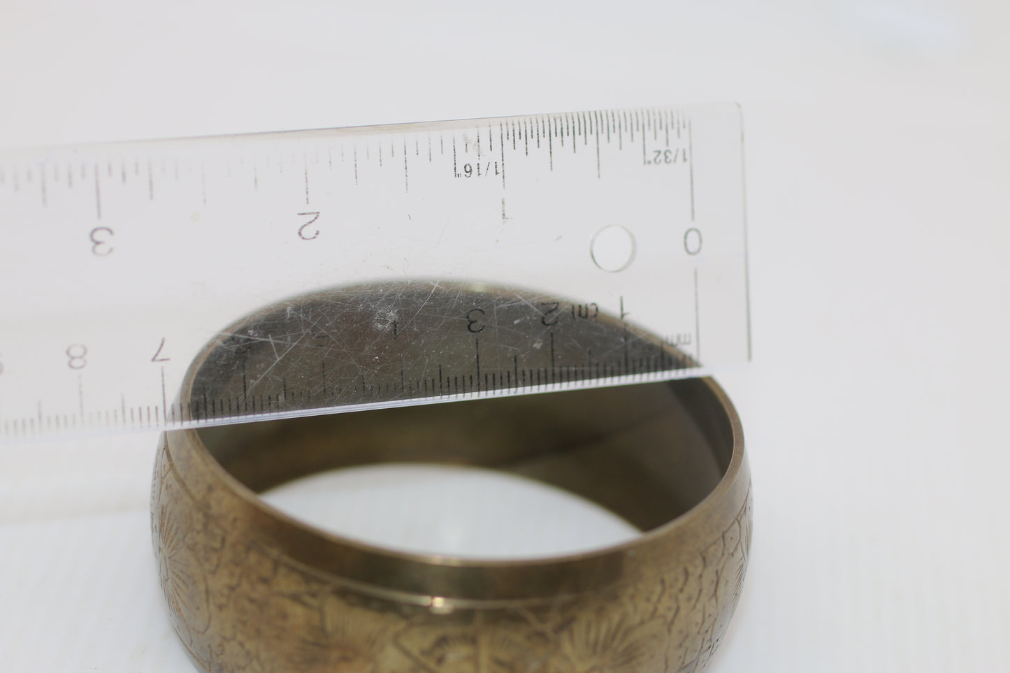 Vintage Brass-Tone Etched Bangle Bracelet – Wide Metal Cuff – Unmarked