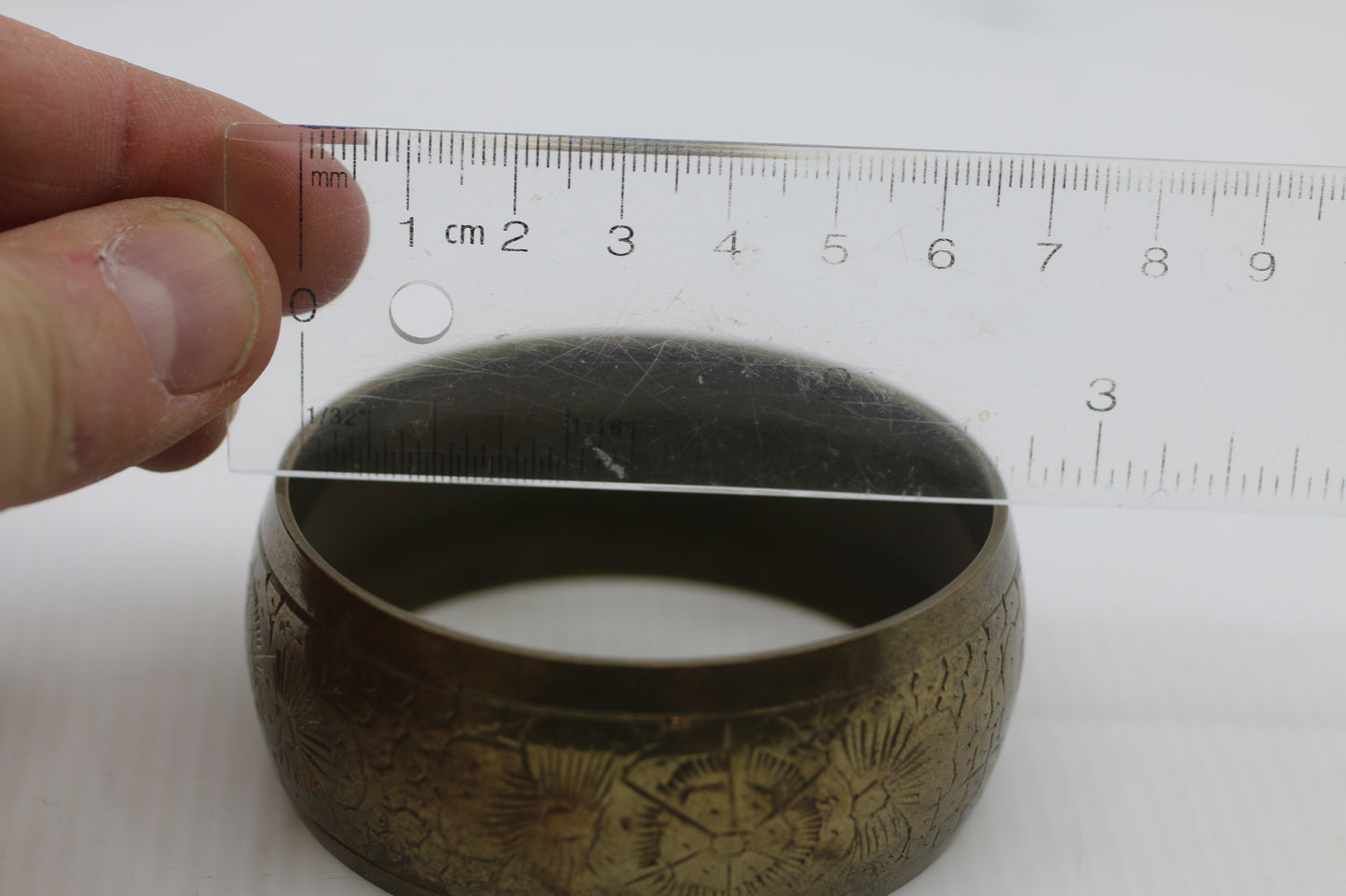 Vintage Brass-Tone Etched Bangle Bracelet – Wide Metal Cuff – Unmarked