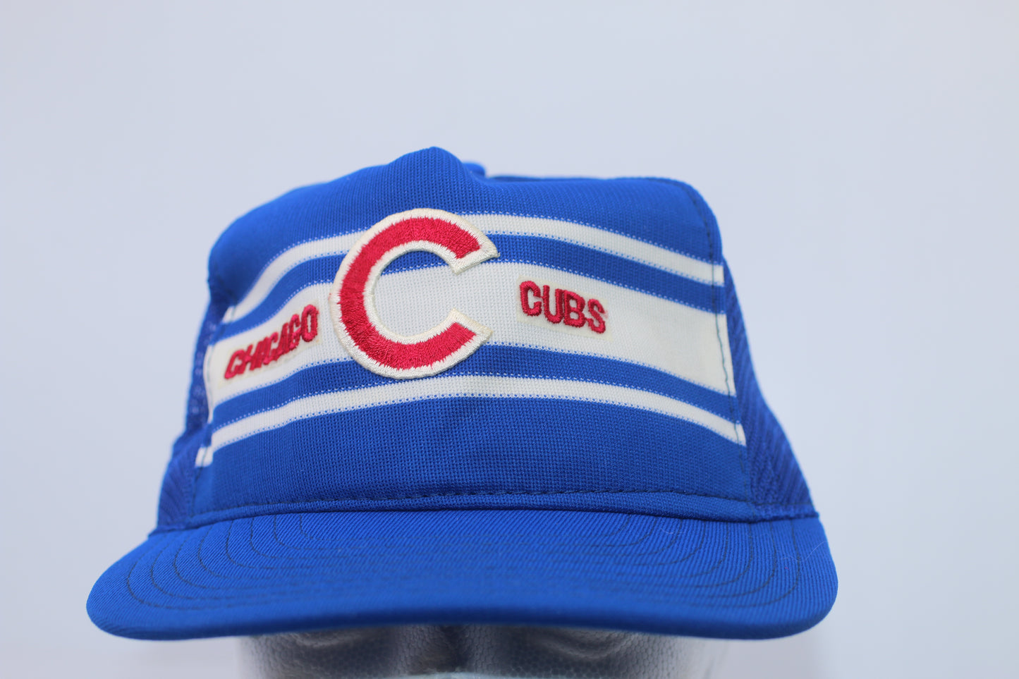 RARE Vintage AJD Chicago Cubs Wide Bill Stripes Trucker Snapback Hat VTG USA MLB