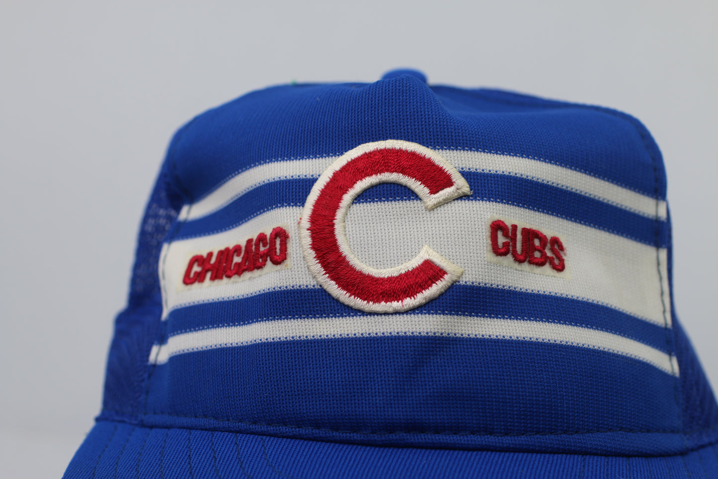 RARE Vintage AJD Chicago Cubs Wide Bill Stripes Trucker Snapback Hat VTG USA MLB