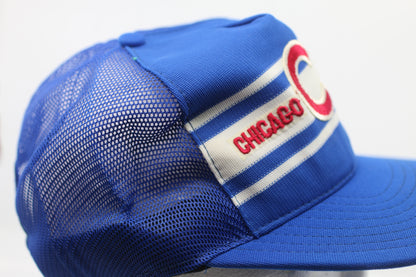 RARE Vintage AJD Chicago Cubs Wide Bill Stripes Trucker Snapback Hat VTG USA MLB