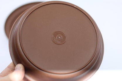 Vtg Tupperware 1206-13 Brown Seal N Serve Bowl 1207-36 Lid Plate Bowl