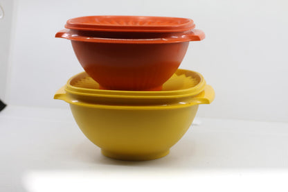 Tupperware 860-5 Servalier 6 cup lot of 2 Bowl Yellow & Orange Vintage W/Lid