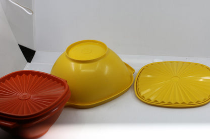 Tupperware 860-5 Servalier 6 cup lot of 2 Bowl Yellow & Orange Vintage W/Lid