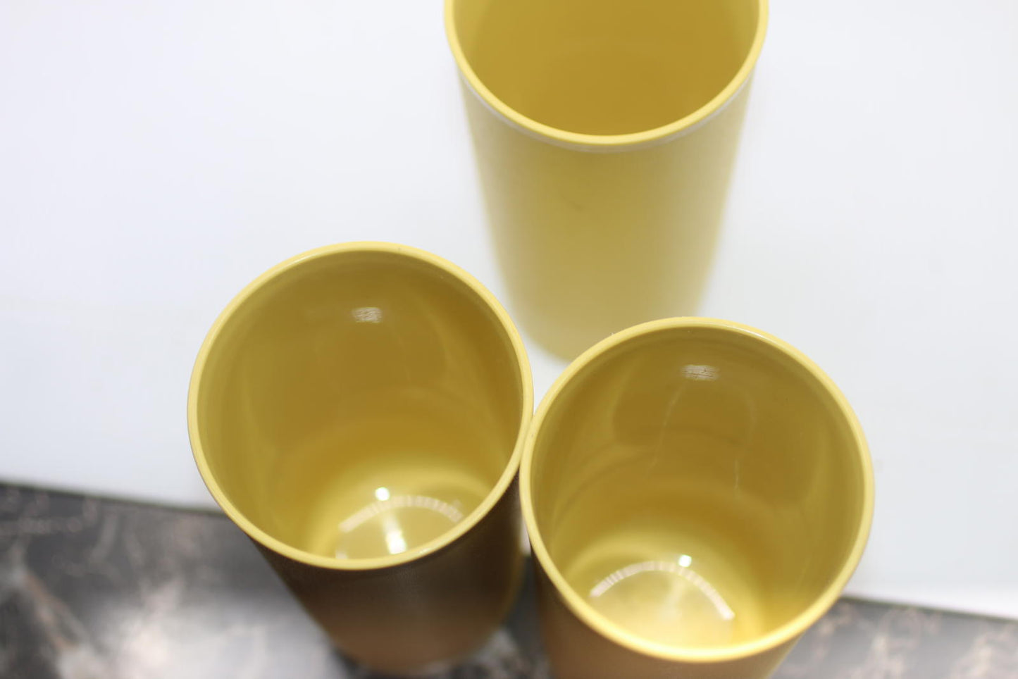 Vintage Lot of 3 Tupperware Tumbler Cups - #873 Country Harvest Yellow 12 Oz.