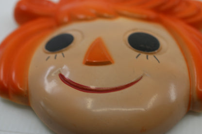 Vintage Raggedy Ann And Andy Ceramic Wall Hanging Faces 5 3/4" long Orange Hair