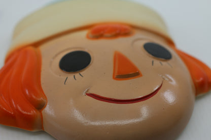 Vintage Raggedy Ann And Andy Ceramic Wall Hanging Faces 5 3/4" long Orange Hair