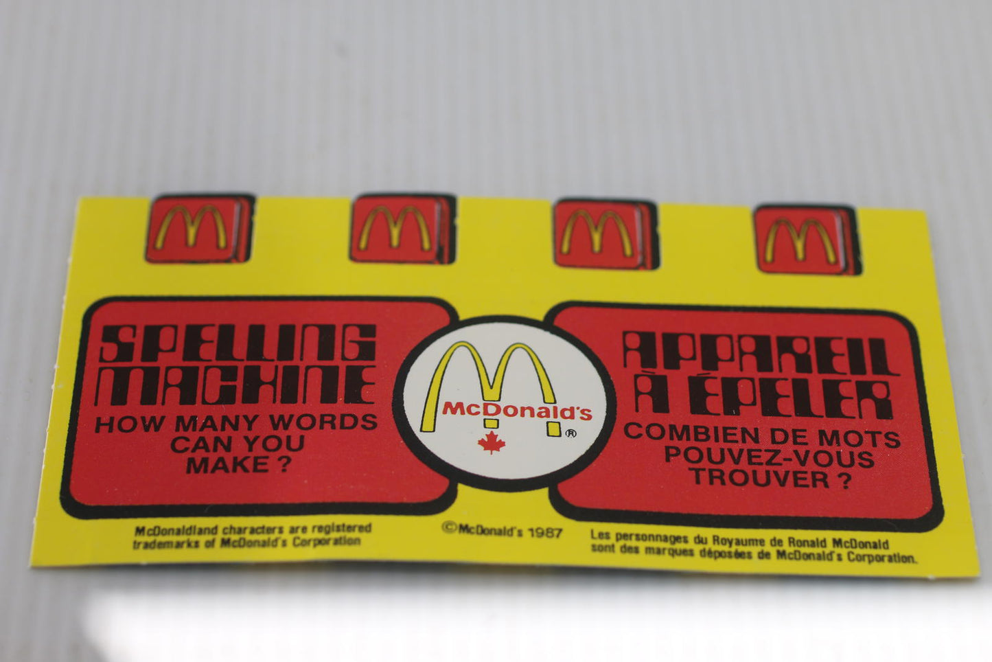 Vintage 1987 McDonald’s Spelling Machine Pull Tab Puzzle Canada Unused