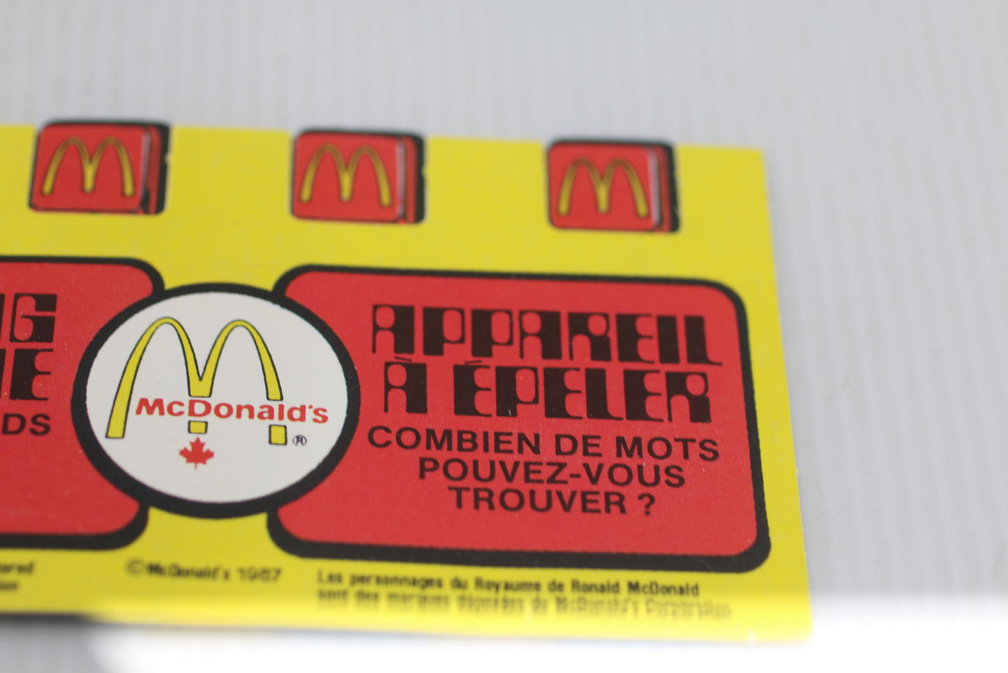 Vintage 1987 McDonald’s Spelling Machine Pull Tab Puzzle Canada Unused