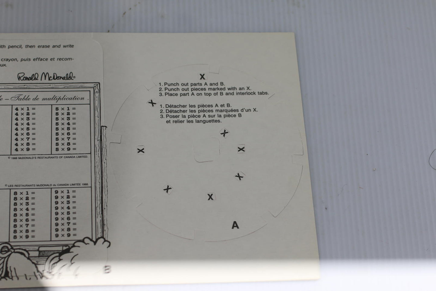 1988 McDonald’s Canada Easy Maths Multiplication Spinner Math