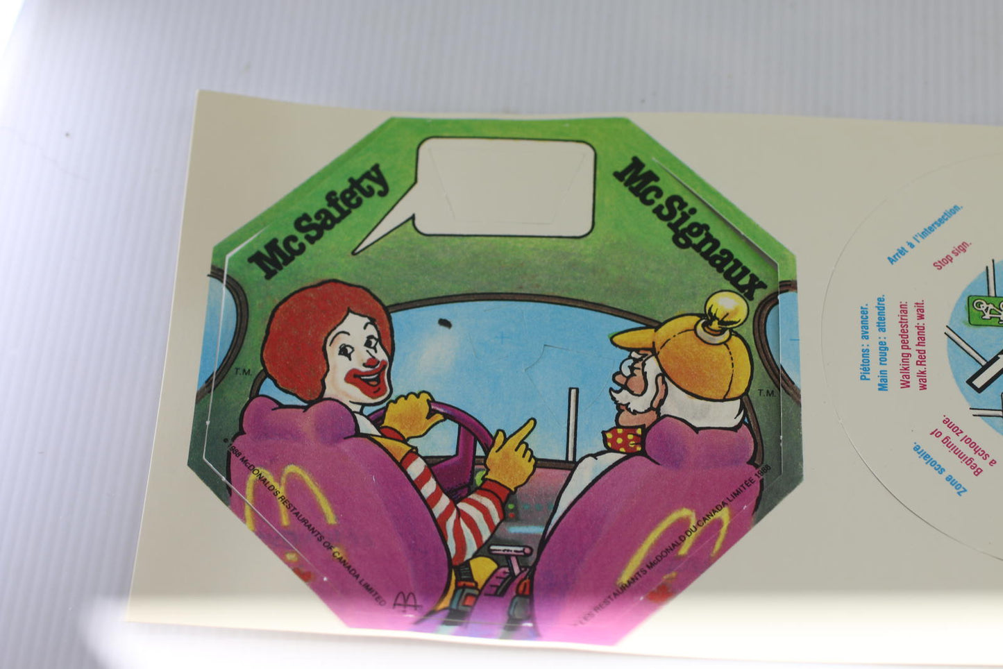 Vintage 1988 McDonald’s Canada McSafety Traffic Sign Spinner Uncut complete