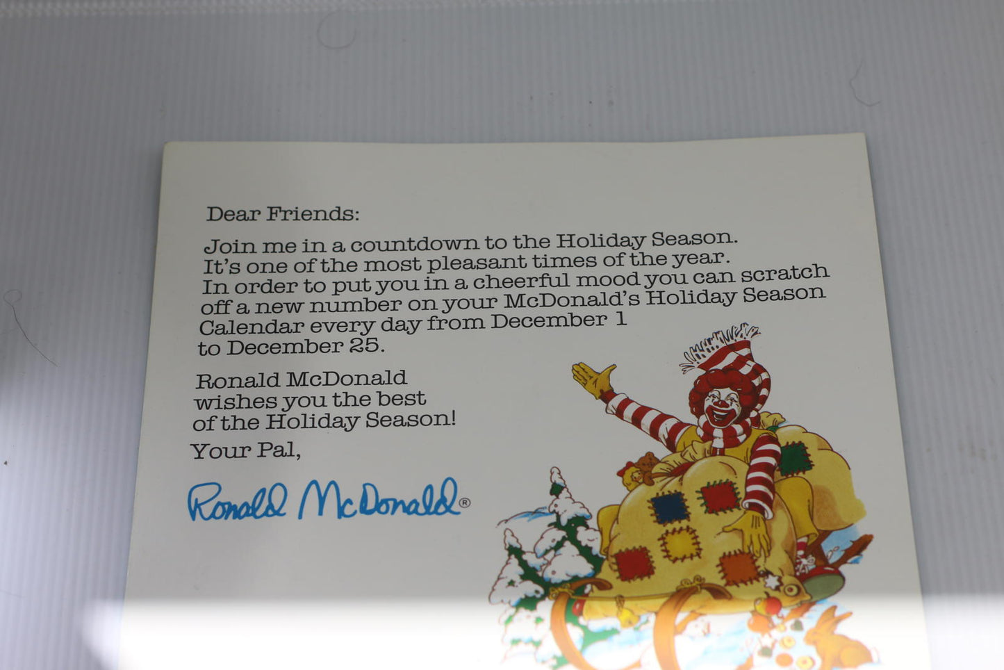 🎄 Vintage 1986 McDonald’s Canada Holiday Scratch Advent Calendar Christmas card