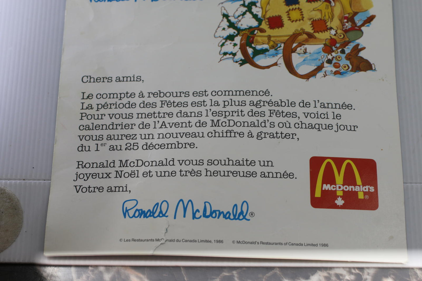 🎄 Vintage 1986 McDonald’s Canada Holiday Scratch Advent Calendar Christmas Used