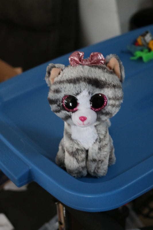 Tysilk Beanie Boos Kiki The Kitten Tabby Cat Soft Plush Toy Grey Pink Glitter Ty