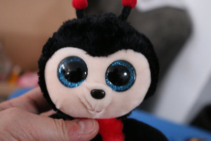 Ty Silk Beanie Baby Boos Izzy The Ladybug 6" Plush Toy Red & Black Glitter Eyes