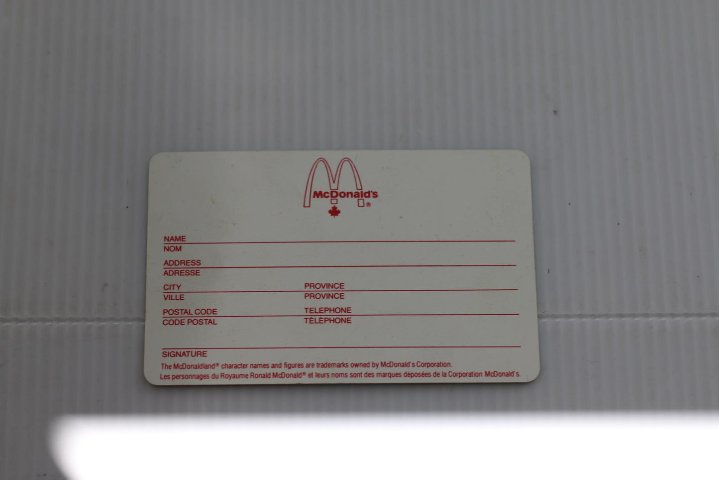 Vintage McDonaldland McDonald's Membership Registration Card Ronald Train 1980s