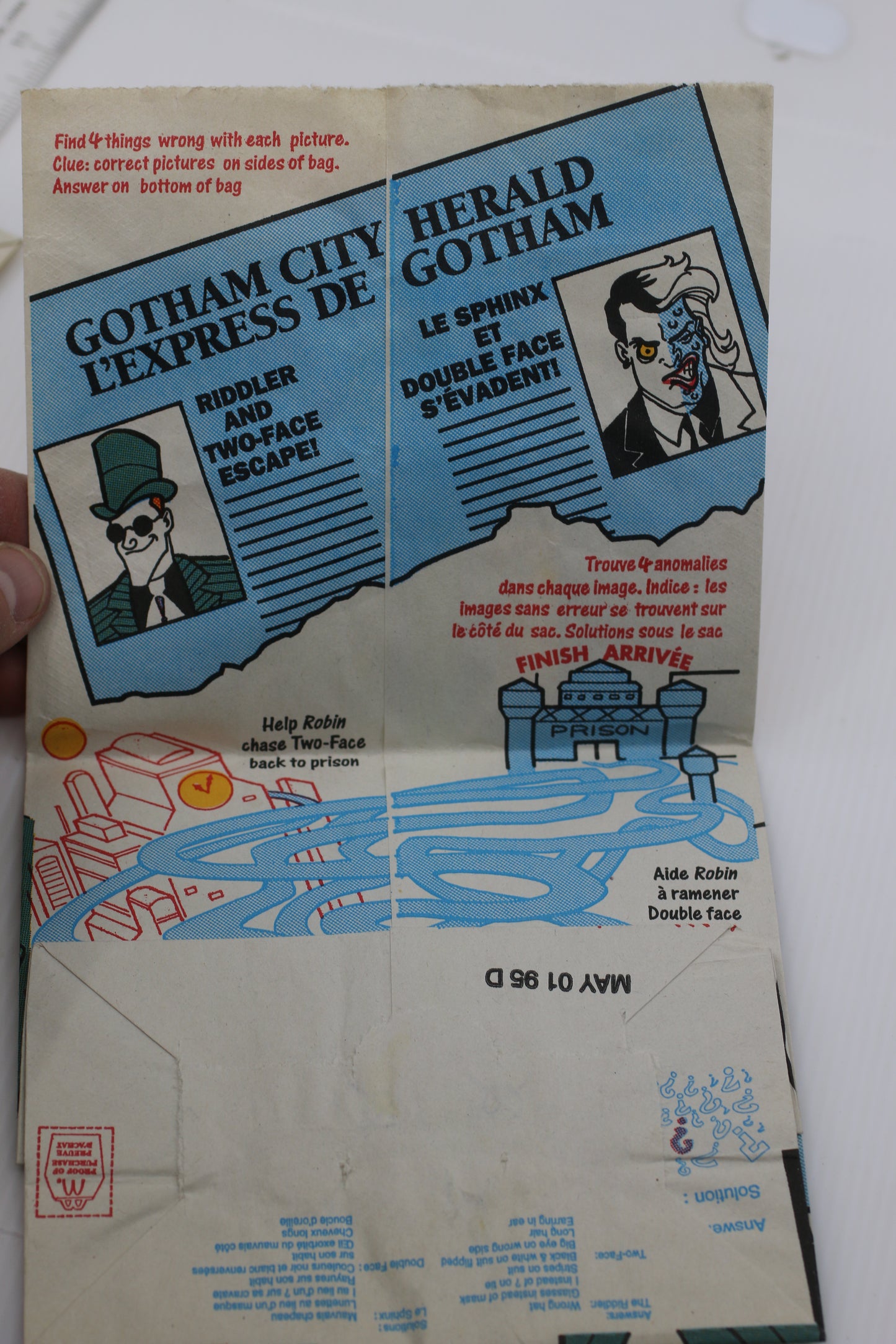 Vintage McDonald’s Happy Meal Batman & Robin Paper Bag 1990s