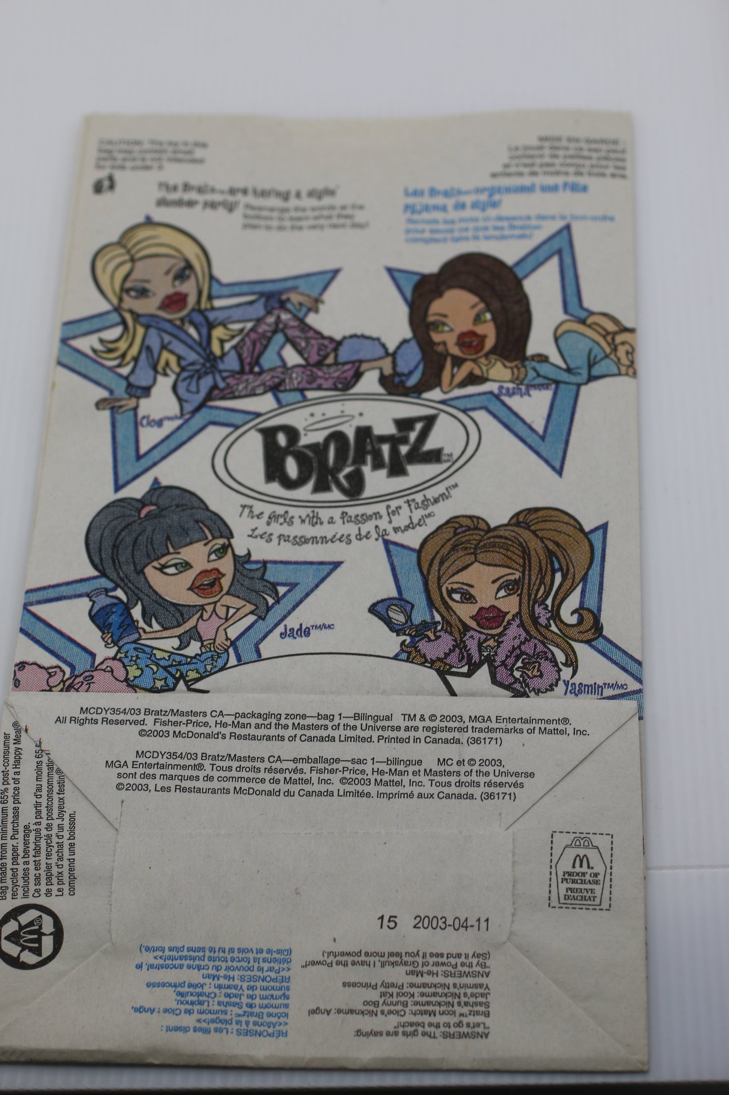 Vintage McDonald’s Happy Meal Paper Bag Bratz He-Man Canada 2003