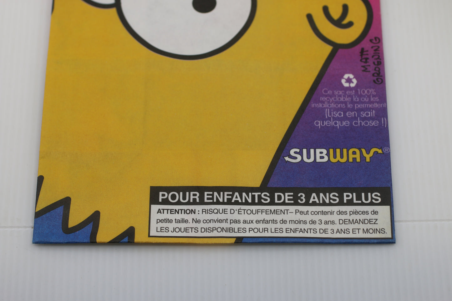 Vintage Simpsons Subway Kids Meal Paper Bag Canada 1990s
