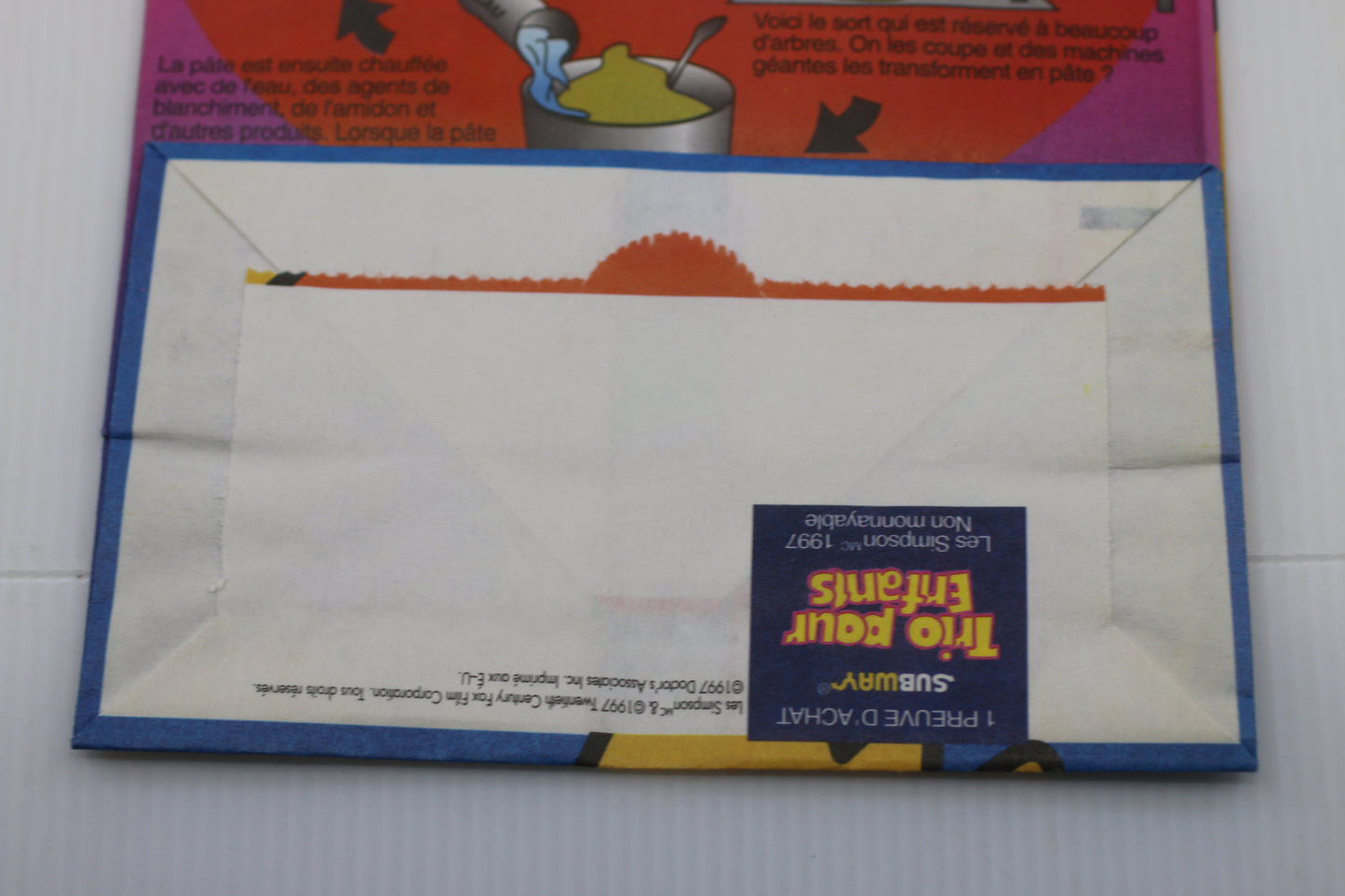 Vintage Simpsons Subway Kids Meal Paper Bag Canada 1990s